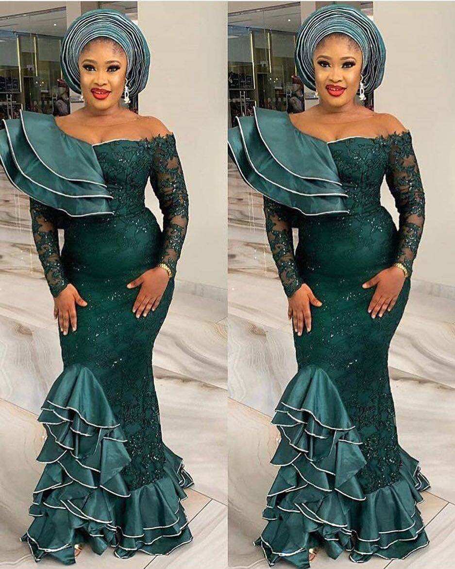 Gold Applique African Nigerian Mermaid Tiered Evening Dress With Sheer  Neckline And Long Sleeves Perfect For Prom And Formal Events  Abendkleider330I From Mark776, $111.86 | DHgate.Com